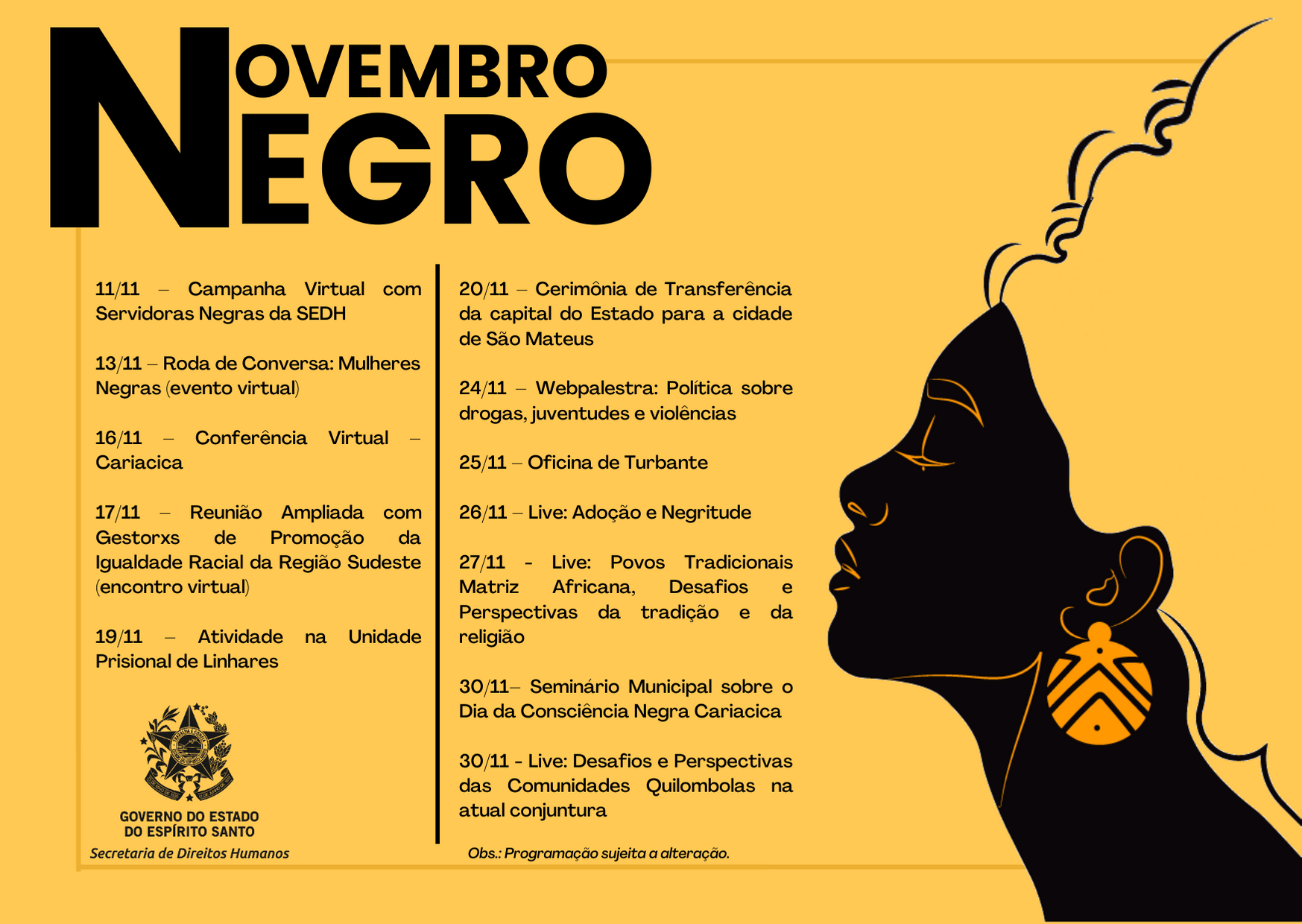 SEDH - SEDH Apresenta Programação Para Novembro Negro